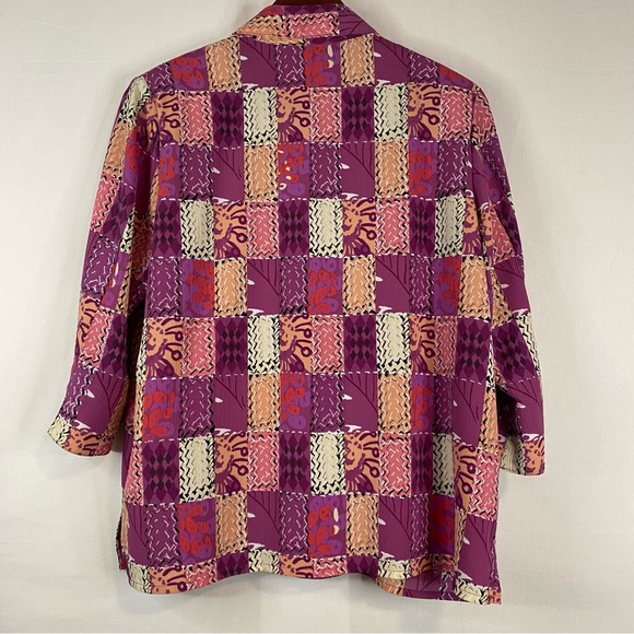 ALLISON DALEY Button Down Shirt 3/4 Sleeve Pink Purple Patchwork Size 12 Petite - Picture 5 of 7